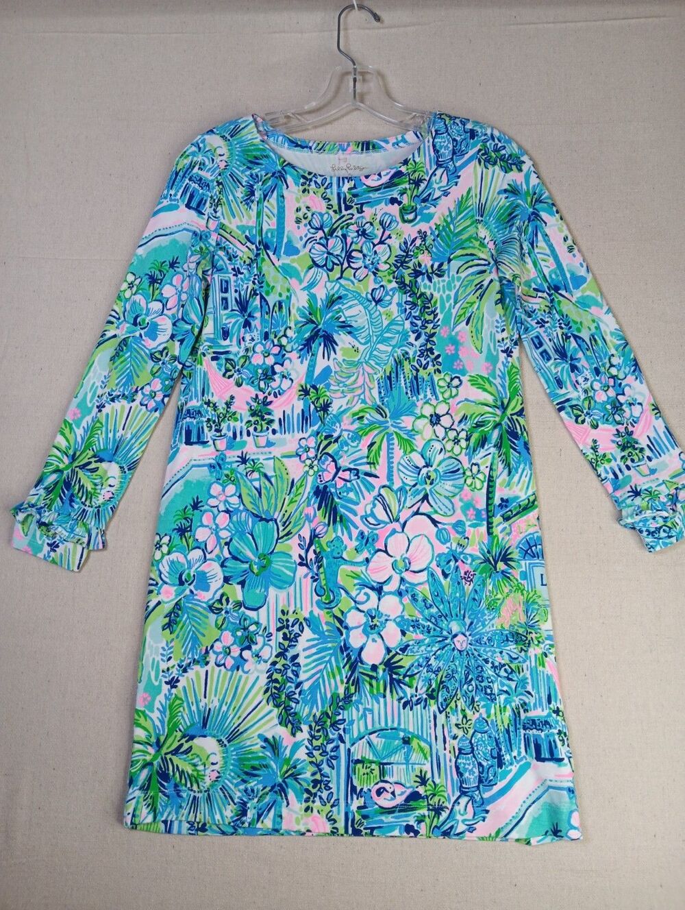 Lilly Pultizer Sophia Dress Girl's Size XL (12/14) Lilly's House Print Long Slee